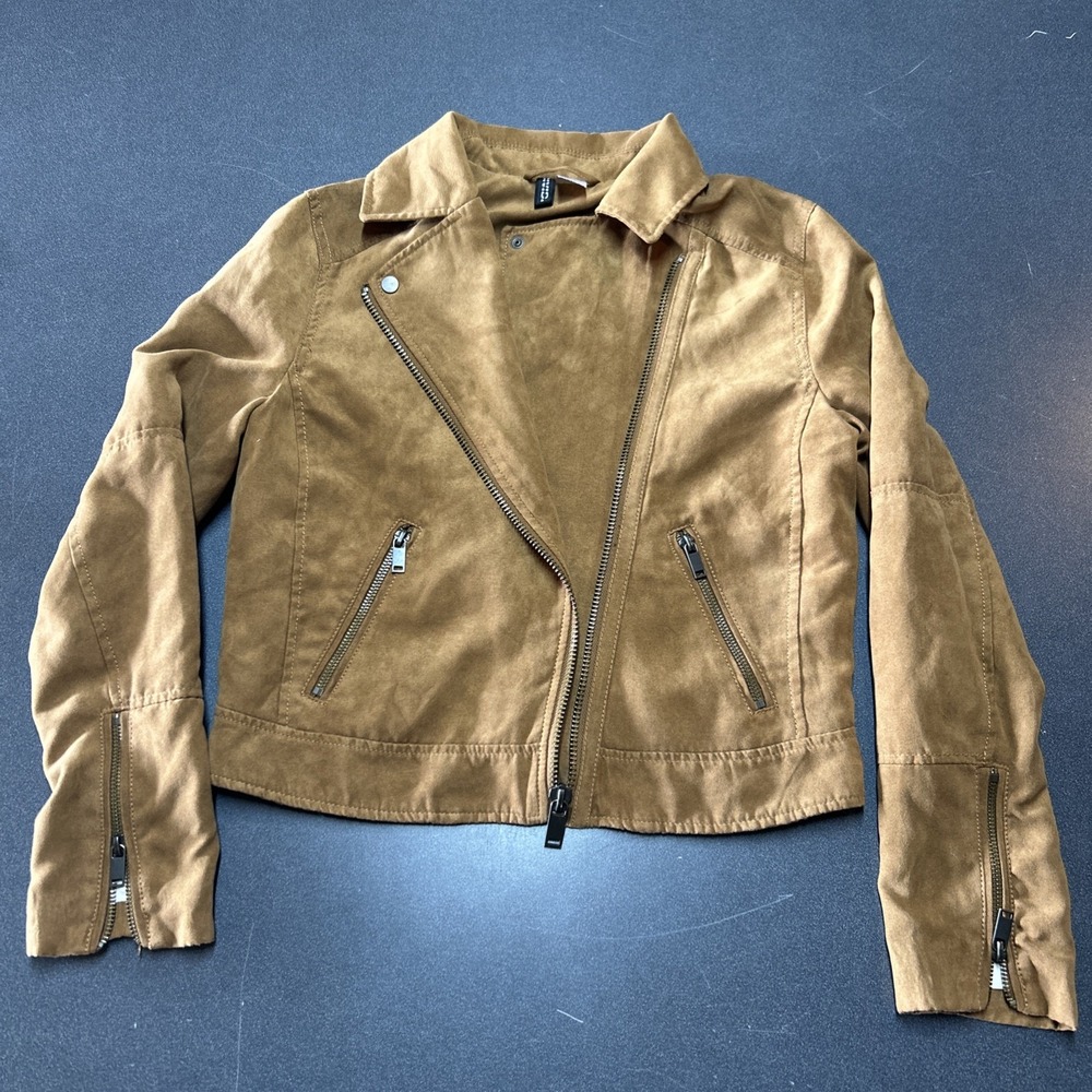 Divided Maxwell Jacket Womans Size 6 Brown Faux Vegan Suede Zip Sleeves